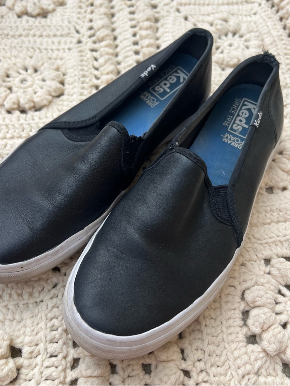 Keds Black Slip-On Sneakers with White Outsole